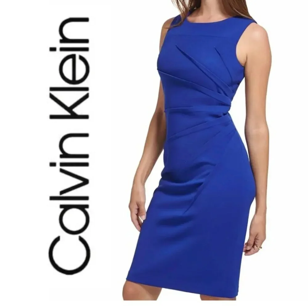 CALVIN KLEIN ROYAL BLUE WOMEN'S SLEEVELESS STARBURST SHEATH DRESS - Picture 3 of 10